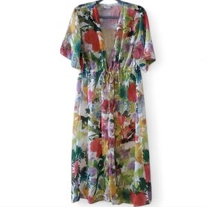 Bindya New York Floral Water Color Beach Cover Up Size One Size